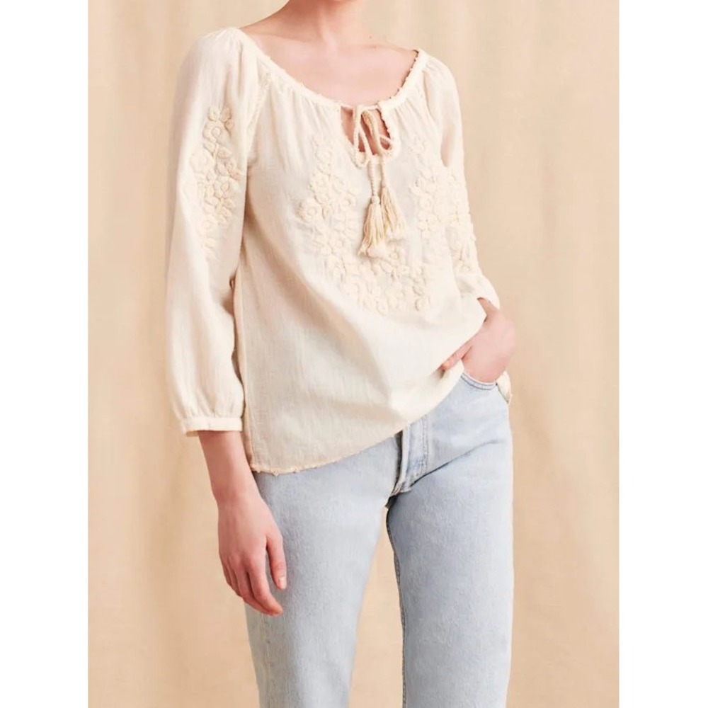 Faherty Botanica Top Women XS Organic Cotton Embroidered Boho Peasant Cottage